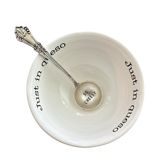 Mud Pie Just In Queso So Cheesy Ceramic Embossed White Black Dip Two Piece Set - Picture 2 of 8